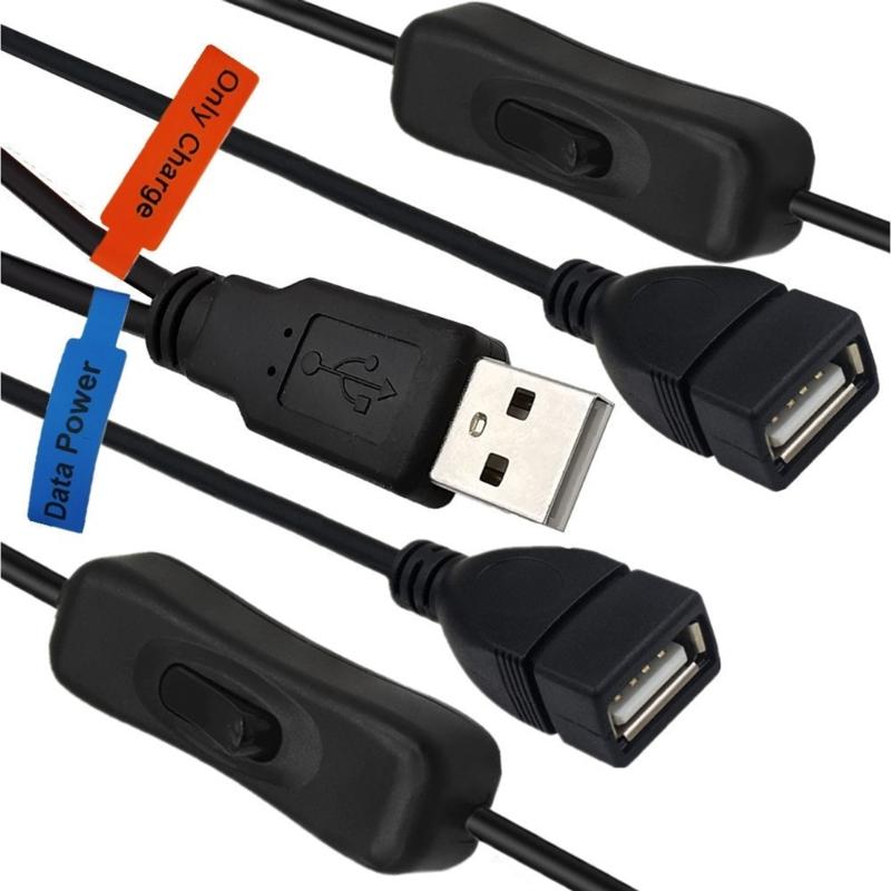 30cm Y Shaped USB 2.0 Extension Cable Charging Cord With Switching Control For Simultaneous Charging And Data Sync