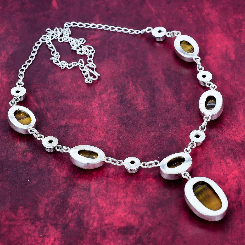 Ожерелье из тигрового глаза и цитрина из стерлингового серебра 925 пробы, регулируемое, цепочка, ожерелье из драгоценных камней ручной работы, подарок для мамы, антикварные украшения