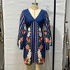 Deep V-neck Backless Long Sleeve Sexy Summer Dress Women Elegant Fashion Print Casual Short Dresses Women A Line Loose Waist Vintage Dress 25917