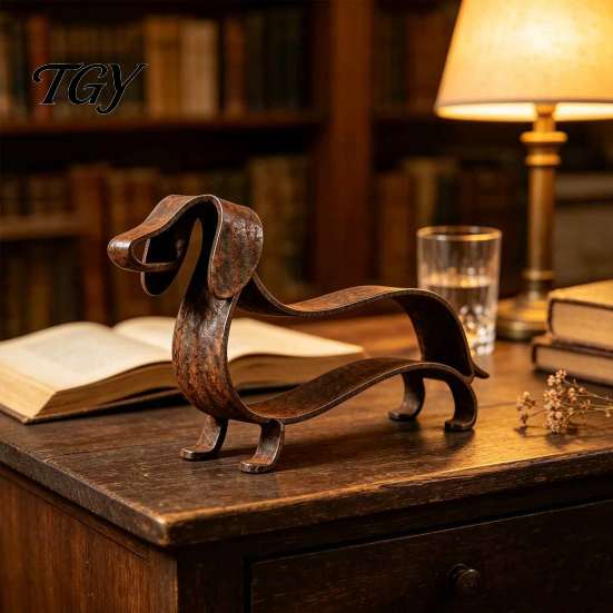 Minimalist Wire Art Puppy Decor Rustic Dachshund Metal Sculpture, Line Iron Dog Statue, Vintage Decorative Statues for Patio Wiener Tabletop Figurine