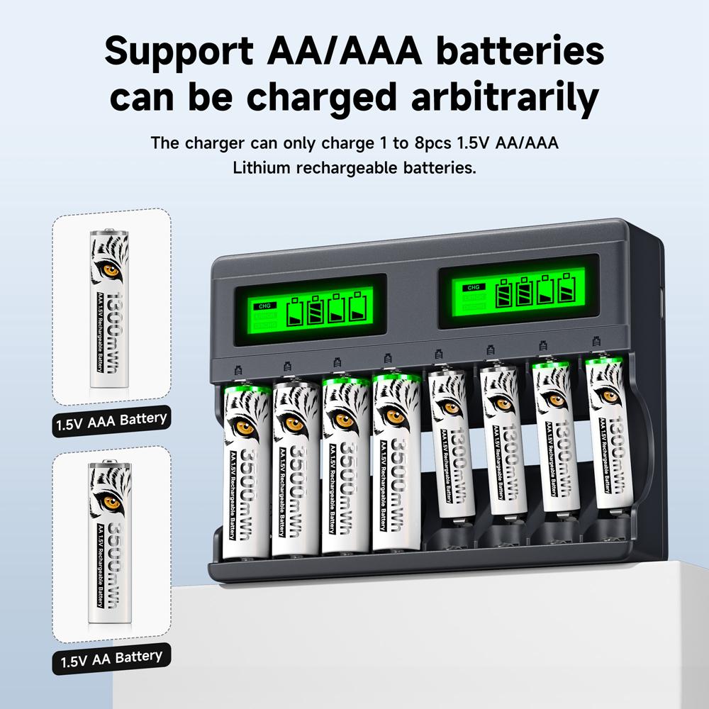 PALO 4-16PCS 1300mWh 1.5V AAA Li-ion Rechargeable Battery 1.5V Lithium AAA Batteries With 8 Slots LCD USB 1.5V AA AAA Fast Charger