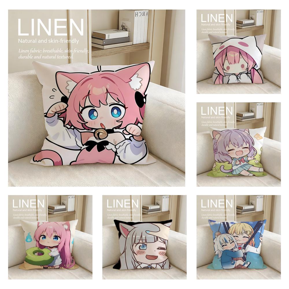 Cute Chibi Neko Cushion Cover Pillowcase Set Pcs x x Breathable Washable Sofa Cushion Cover