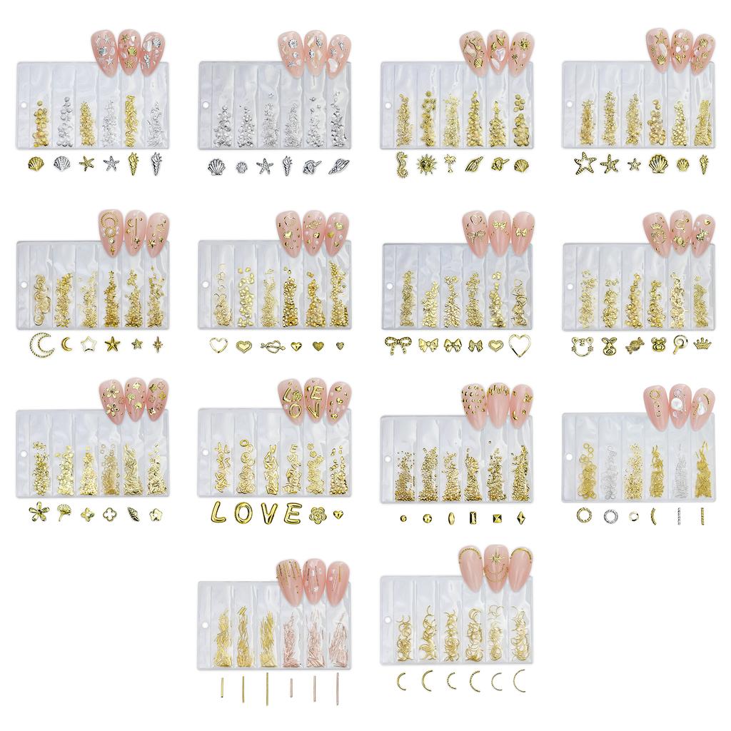 Metal Nail Art Studs 3D Metal Nail Art Jewelry Decorations Bow Heart Bubble Multi Shapes Nail Decoration Accessories