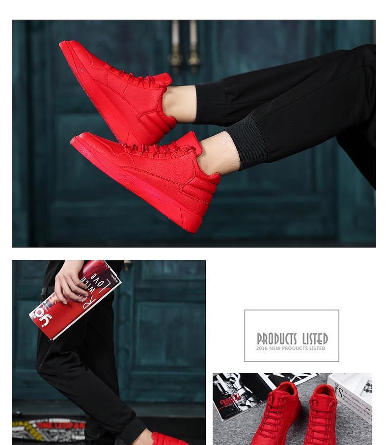 Мужские красные спортивные кроссовки с высоким верхом - корейский стиль, осень/зима, с плюшевой подкладкой, модная повседневная обувь.