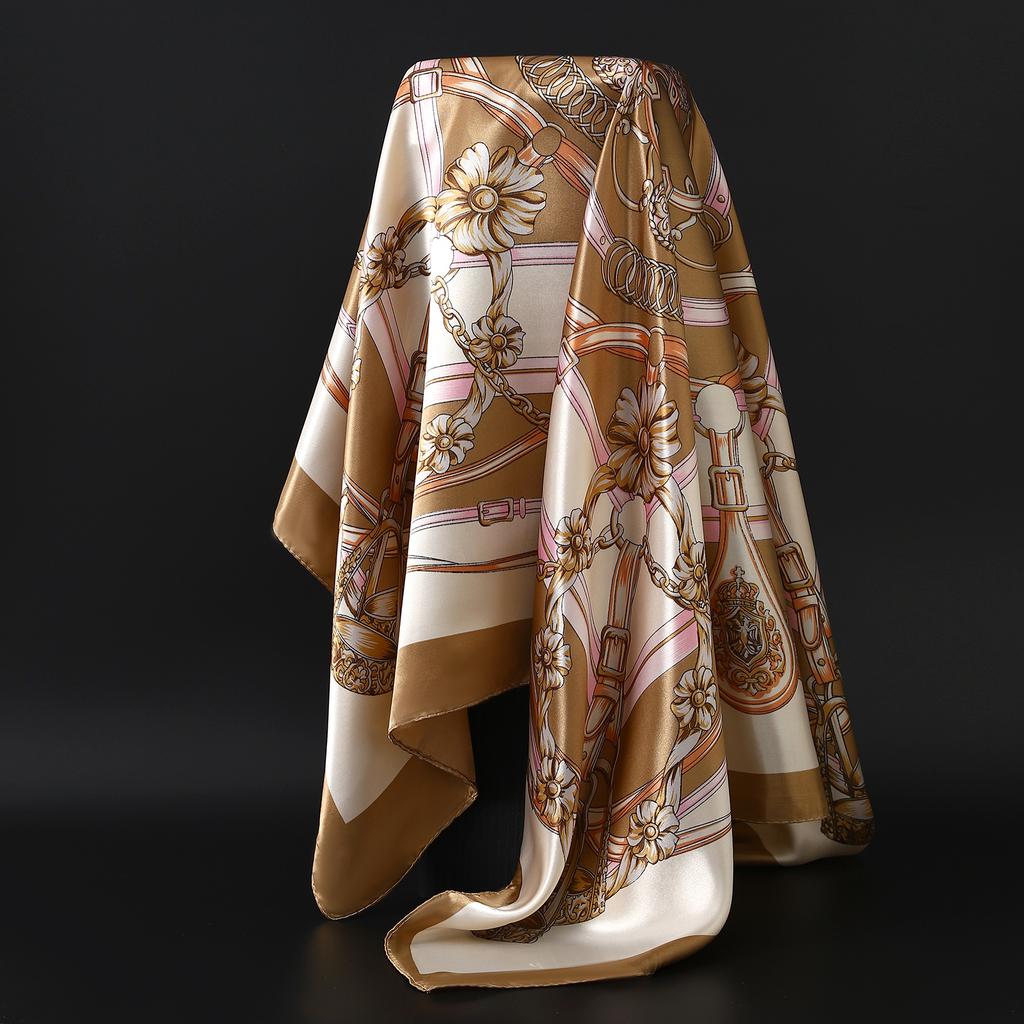 Шелковый шарф Scarftop Повязки на голову для женщин Винтажный Четыре сезона Шарф для волос 90*90 см Хиджаб Фуляр Iuxe Бандана Femme Головной платок