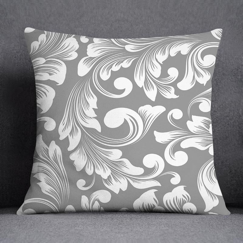 Gray Low White Flower Pattern Home Decoration Pillowcase Square Pillowcase Home Office Decoration Cushion Cover