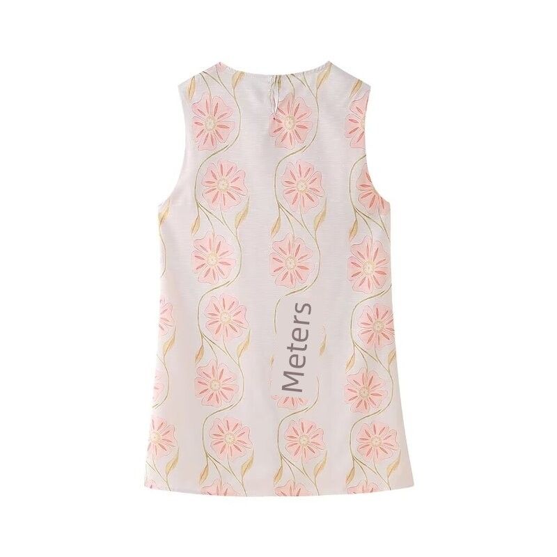 Fashion Style 2024 Summer New Arrival Women's Clothing Slim Looking Linen Pink Flower Loose All-Matching Sleeveless Dress