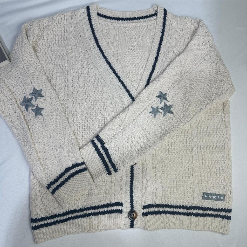 Женский осенне-зимний вязаный кардиган с вышивкой, свободный свитер