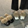 Fashion Women's Flat Slippers  Autumn Winter Fashion Outdoor Warm Non Slip Plush Shoes Lightweight Comfortable Casual Half Slippers