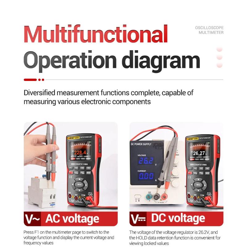 ANENG AOS02 Digital Oscilloscope Transistor Test Multimeter 48MS/s Sampling Rate 10MHZ Analog Bandwidth Support Waveform Storage Portable Tester Tools