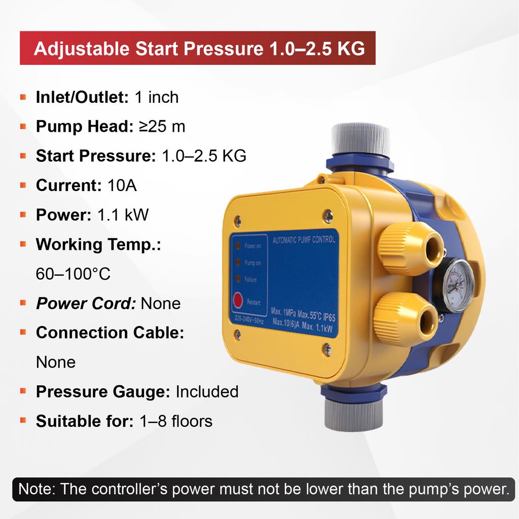 S-5 Automatic Water Pump Controller 220V Adjustable Pressure Switch 1 Inch Thread Dry Run Protection Booster Pump Controller