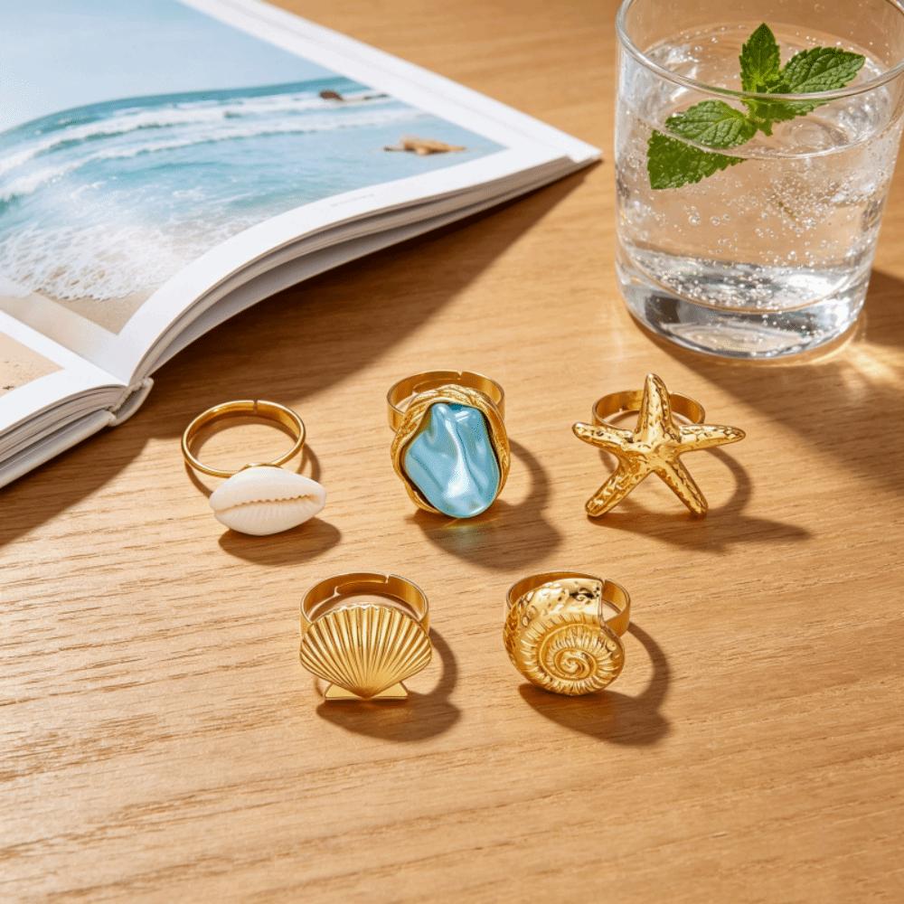 3/5Pcs Metal Finger Open Rings Gold Color Geometric Rings New Starfish Open Ring Set Jewelry