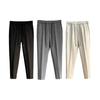 Men Suit Pants Drawstring Elastic Waist Straight Leg Solid Color Loose Formal Business Style Office Wear