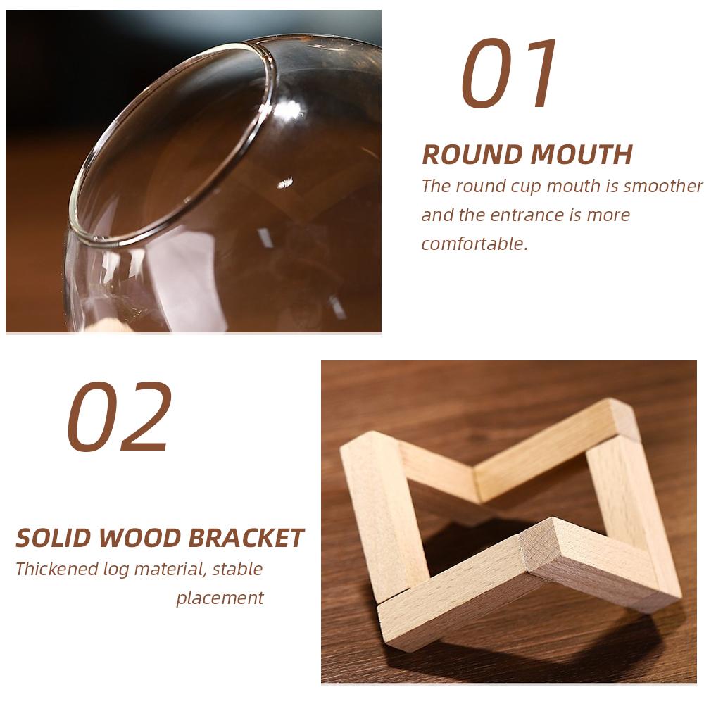 Стакан для коктейля с деревянной подставкой Креативная стеклянная посуда для бара Стакан для коктейля Круглый шар Кружка для коктейля Смузи Фруктовый лунный стакан для сока