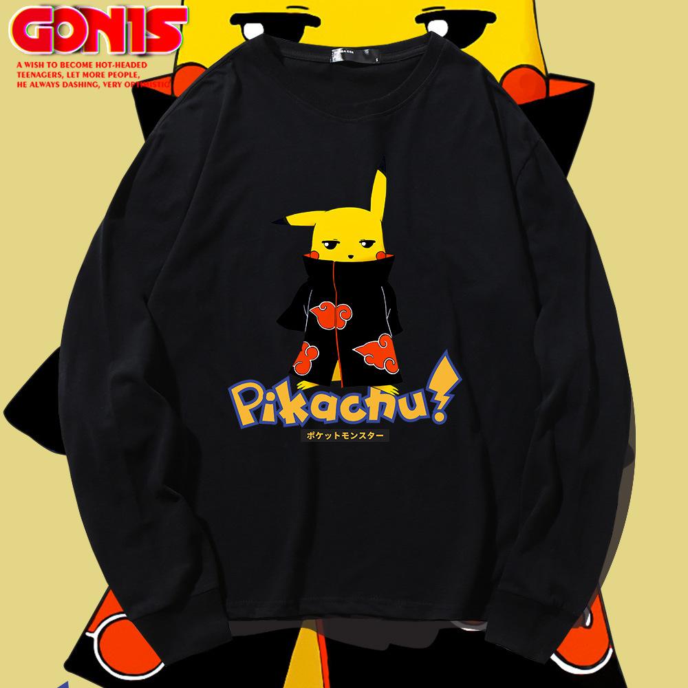 Japanese anime long-sleeve T-shirts for men and women, spring/autumn wear Naruto, pure cotton loose thin base shirts, trendy clothing