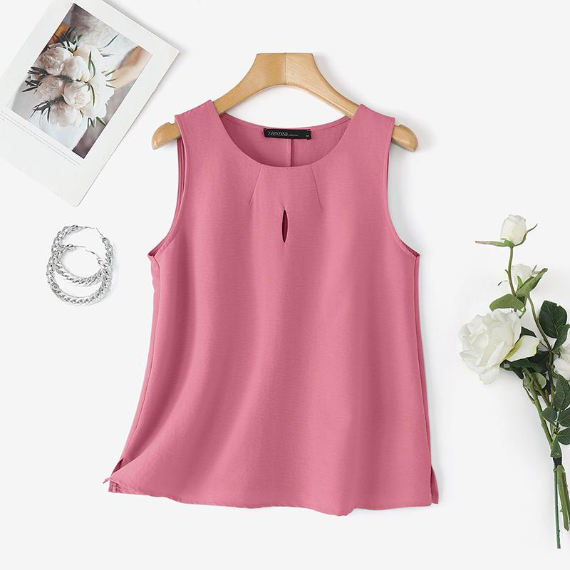 ZANZEA Женские повседневные летние майки без рукавов с круглым вырезом