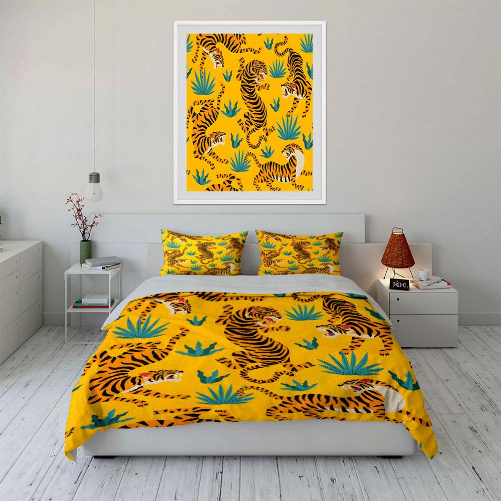 "Wild Tiger Pattern Decor Set"  kid's and adults' bedroom decor, Exquisite three-piece bedding set gift