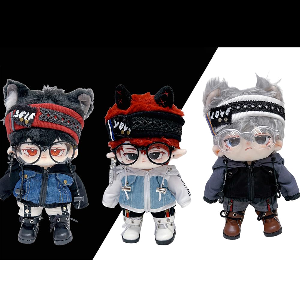 niannyyhouse 15cm 20cm Plush Clothes Cool Suit Denim Jacket Hoodie Shorts Headwear Eyewear Shoes Cotton Doll Clothes Dress Up Accessories (gray, 15cm)