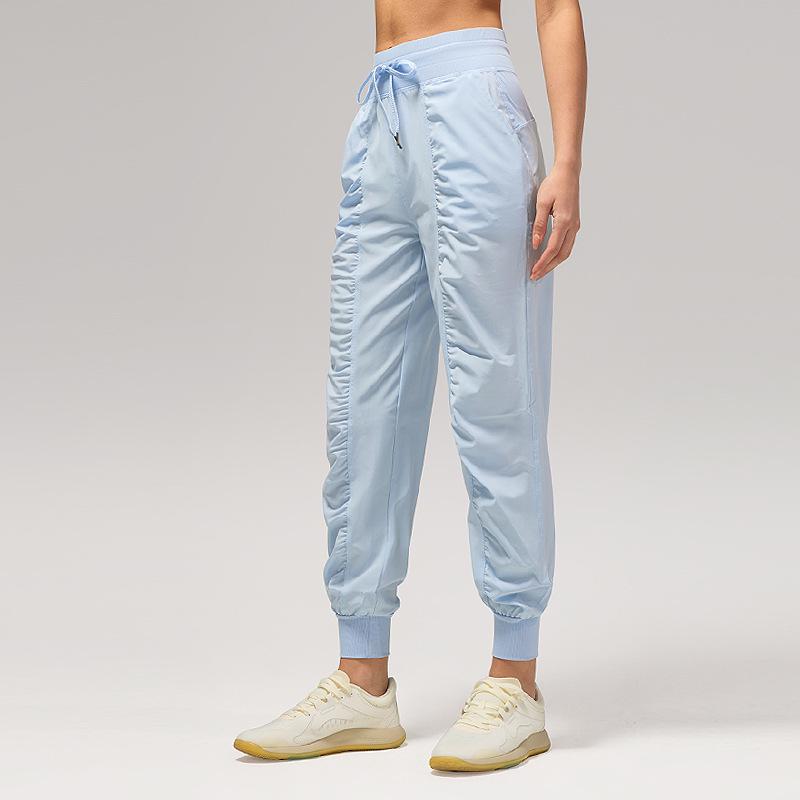 Women's Quick-Dry Pleated Sports Pants - Summer Running, Fitness, Casual Straight-Leg Design with Drawstring.
