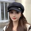 Ins Korean Version Grid Textured Octagonal Hat Autumn Winter Metal Logo Beret Artistic Casual Simple Newsboy Hat