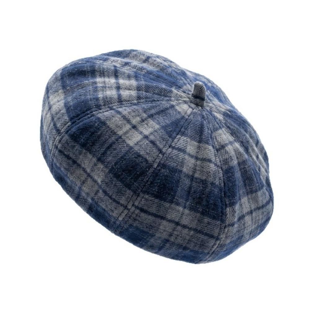 Japanese Style Plaid Beret Soft Newsboy Hat Breathable Octagonal Hat Girls
