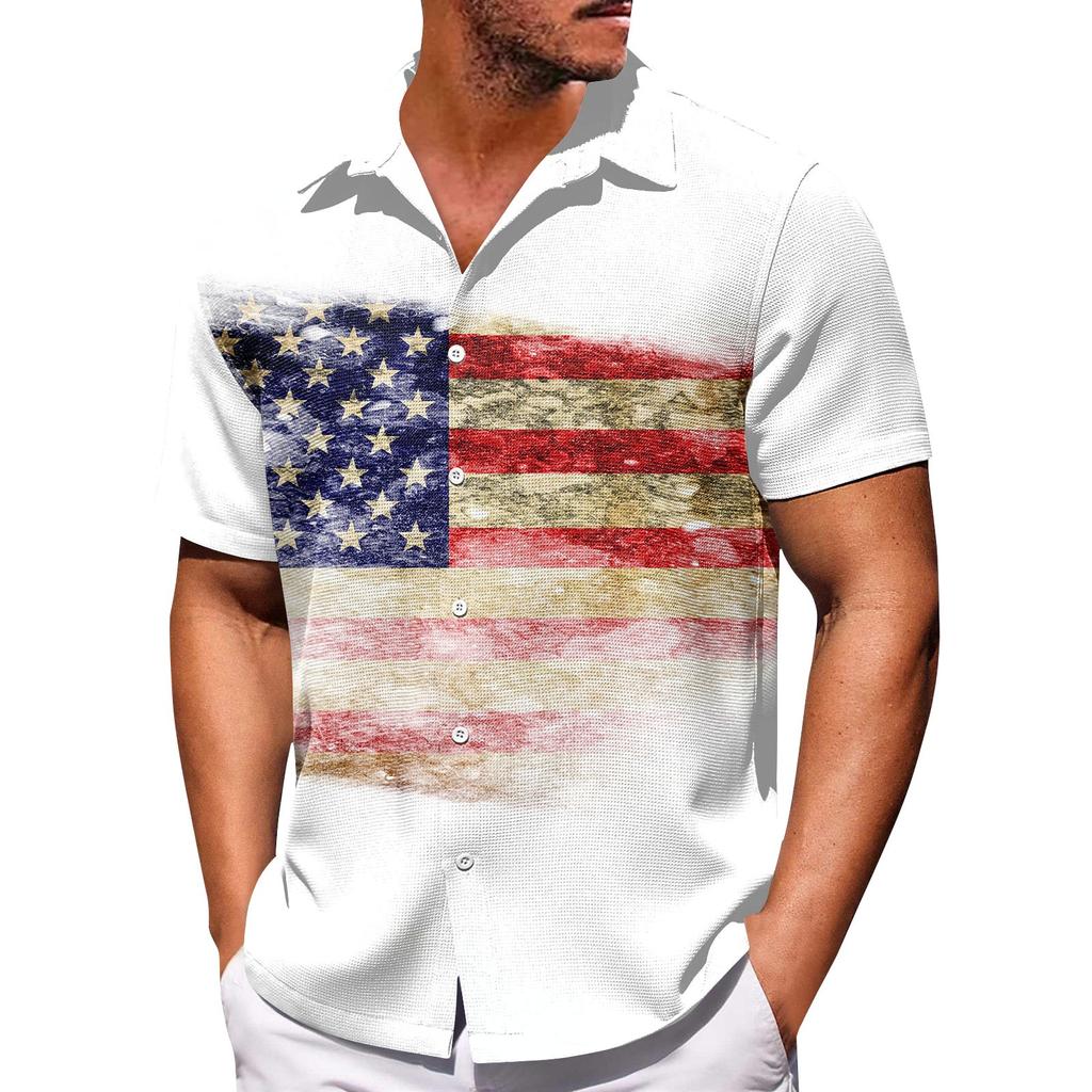 Мужские рубашки с короткими рукавами и пуговицами на День независимости. Мужские повседневные модные рубашки с короткими рукавами.