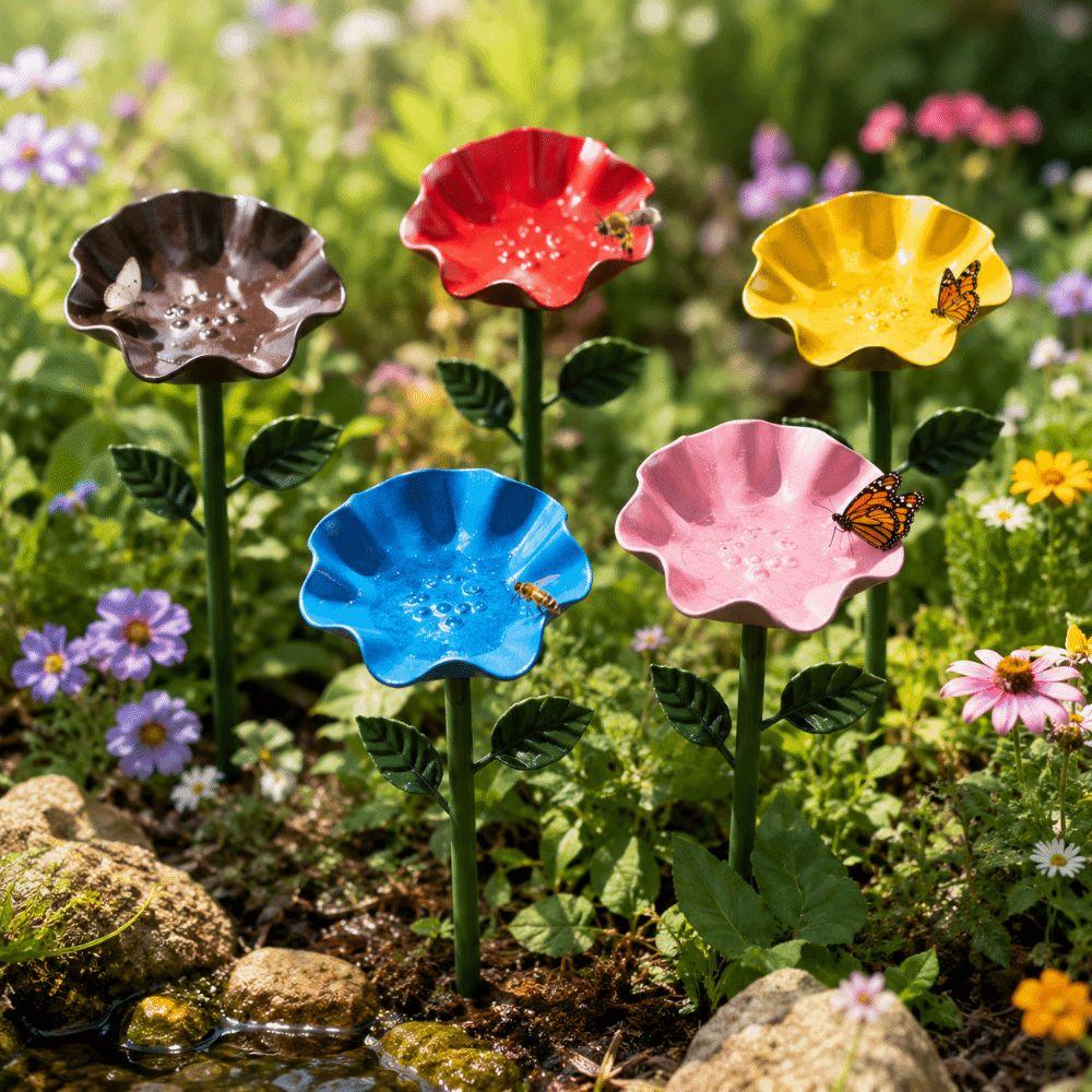 Ornamental Horticulture Bee Butterfly Watering Station Flower Shape Bird Bath  Wildlife Garden