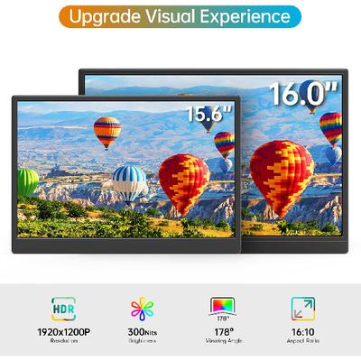 Портативный монитор 16,0 дюйма FHD 1920 * 1200P USB C HDMI Ультратонкий IPS Дисплей для путешествий и Динамики, HDR Plug&Play, Внешний монитор для ноутбука ПК,
