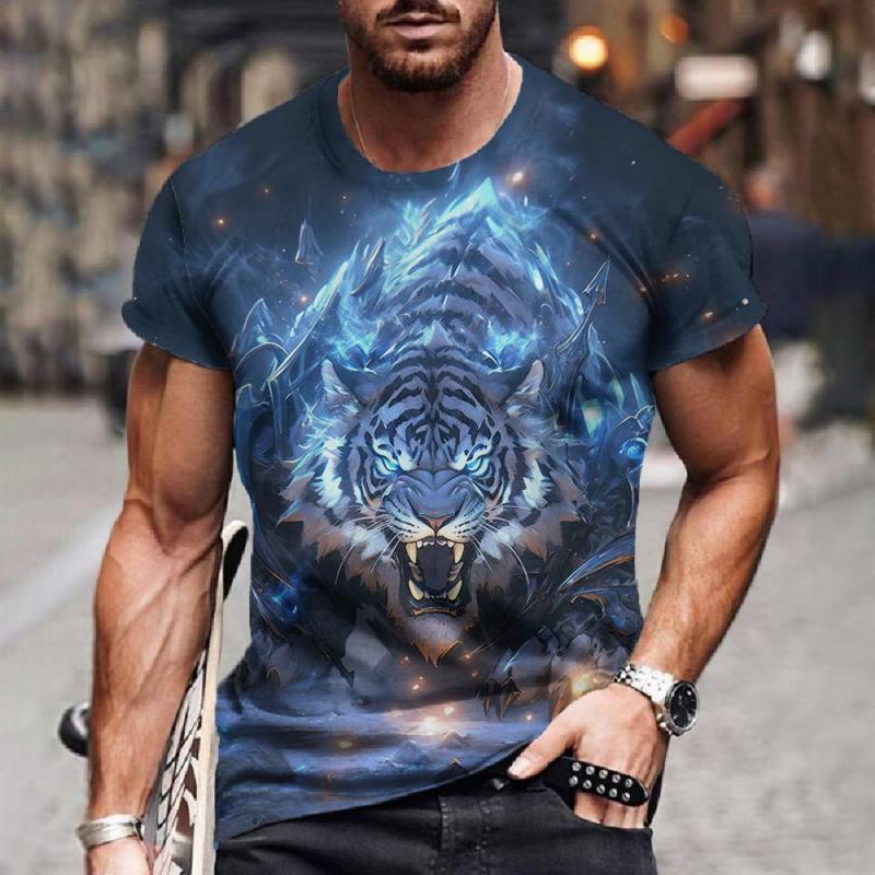 Футболки с изображением животных для мужчин, футболка с коротким рукавом и принтом тигра 3D, модная уличная одежда, летний свитер с круглым вырезом, повседневная одежда больших размеров