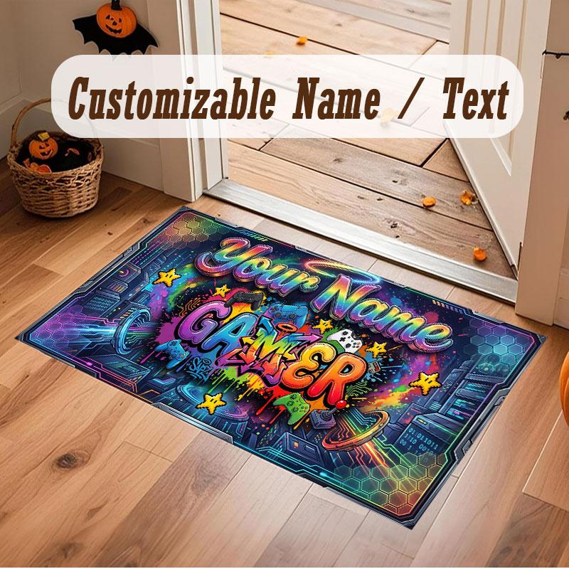 Decorative Artwork Theme Crystal Velvet Floor Rug Personalized Custom Name Text Warm Carpet Home Decoration