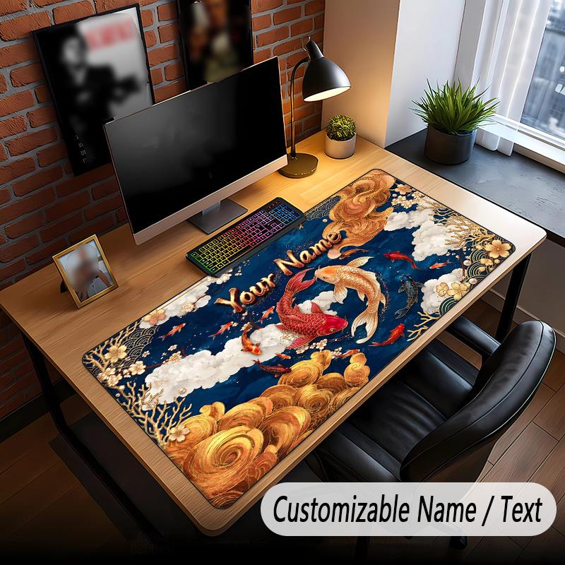 Koi Fish Theme Custom Mouse Pad Personalized With Name Text Customized Desk Mat For Office Home Decor