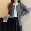 Women's Plus Size Gray Knit Cardigan Coat - Korean Style Versatile Shawl for Spring