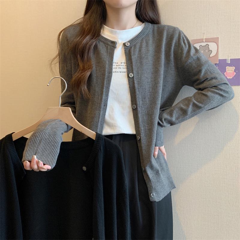 Women's Plus Size Gray Knit Cardigan Coat - Korean Style Versatile Shawl for Spring