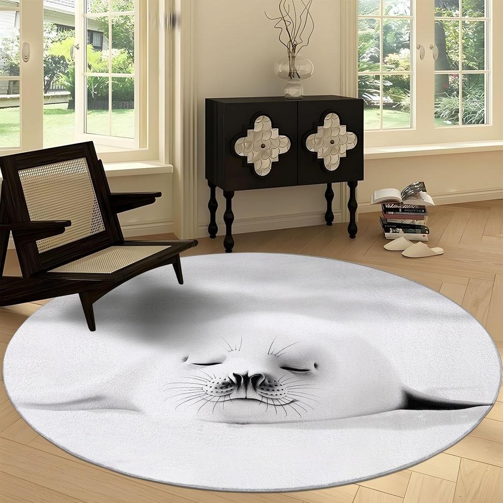 Круглый коврик с мультяшным принтом панды, моющийся ковер-дорожка с мультяшными животными - Нескользящий круглый ковер, абсорбирующий коврик