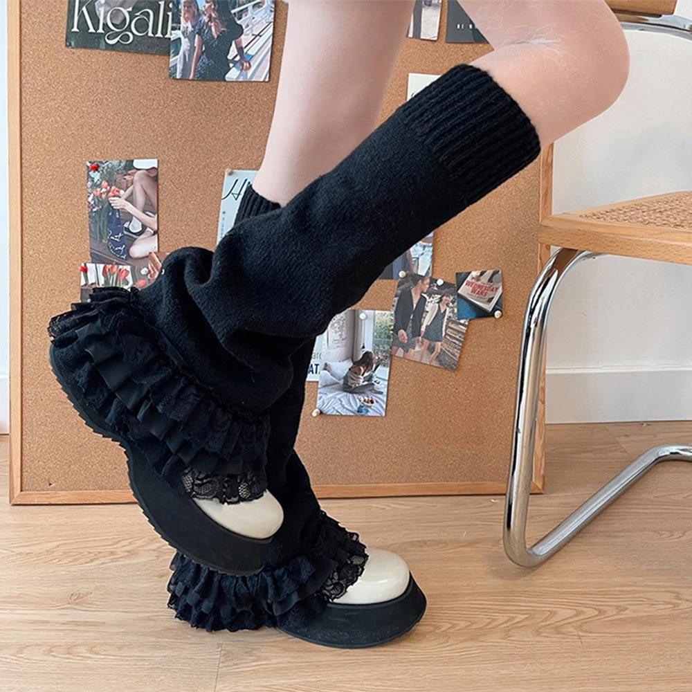 Японские JK Кружевные Гетры с Расклешенным Голенищем Лолита Гольфы для Сапог Свободные Вязаные Длинные Носки для Женщин и Девушек
