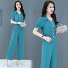 Модный женский летний шифоновый костюм-двойка 2025 - стильный омолаживающий комплект из рубашки и брюк для весны