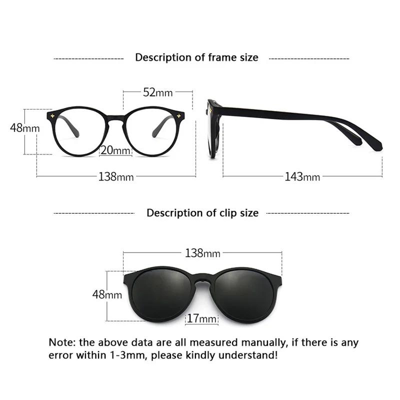 6 In 1 Custom Men ladies Optical Magnetic Sunglasses Clip Magnet Clip on Sunglasses Polaroid Clip on Sun Glasses Frame for daily use