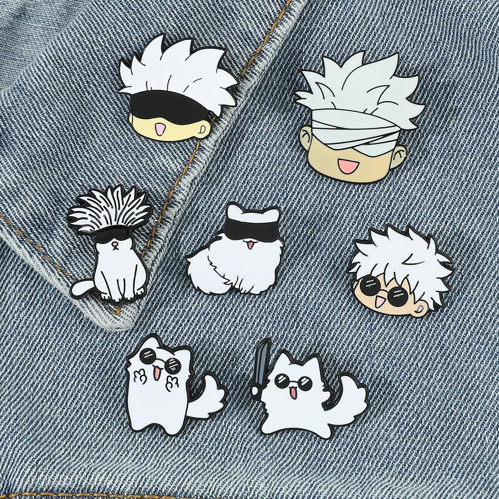 Jujutsu Kaisen Enamel Pin Cartoon Anime Brooches Animals Cat Custom Metal Hat Lapel Clothes Backpack Jewelry Friends Fans Gift