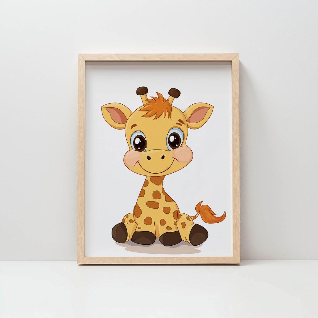 Baby Giraffe - Decorative Poster Baby Giraffe - Decorative Poster, 30X40 Cm, Light Oak Wooden Frame, Matte Paper 230 Gsm