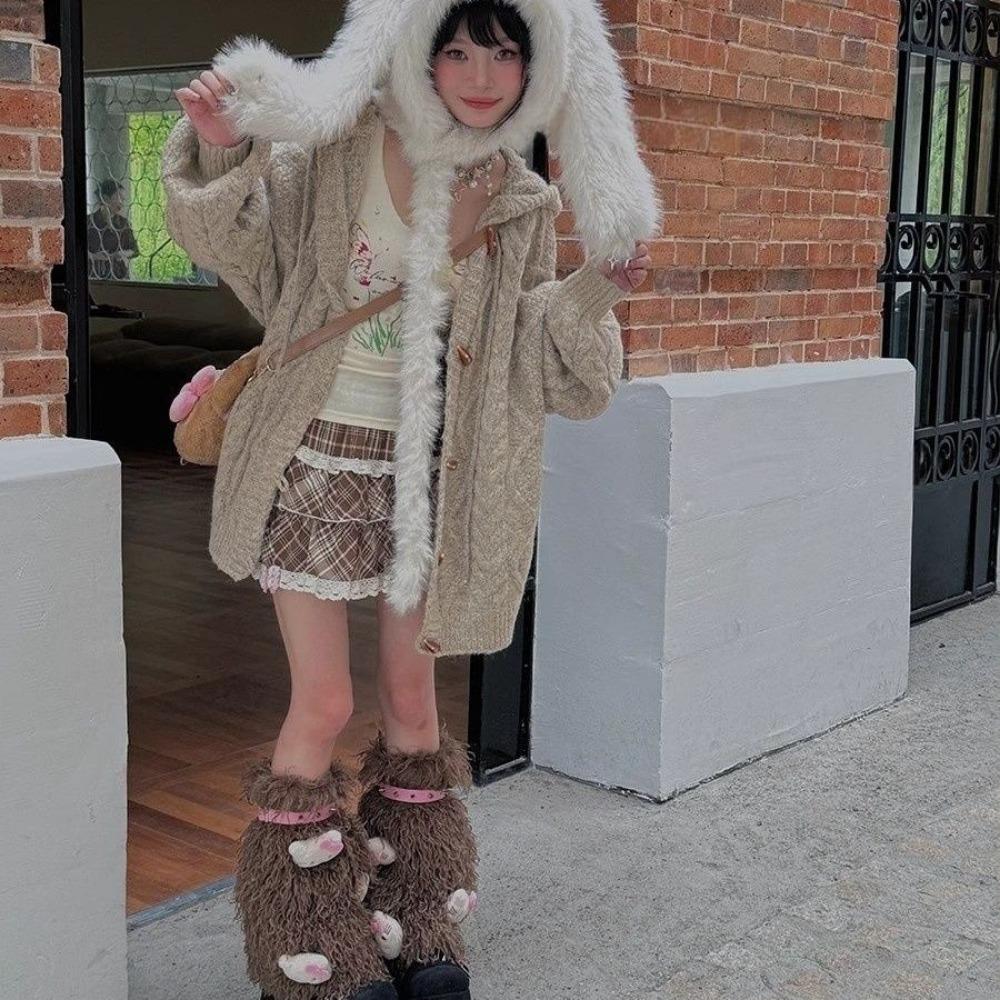 Темперамент Милый Плюшевый Симпатичный Зимний Утепленный Защита Ушей Холодные Уши Теплый Интегрированный Шарф Шапка