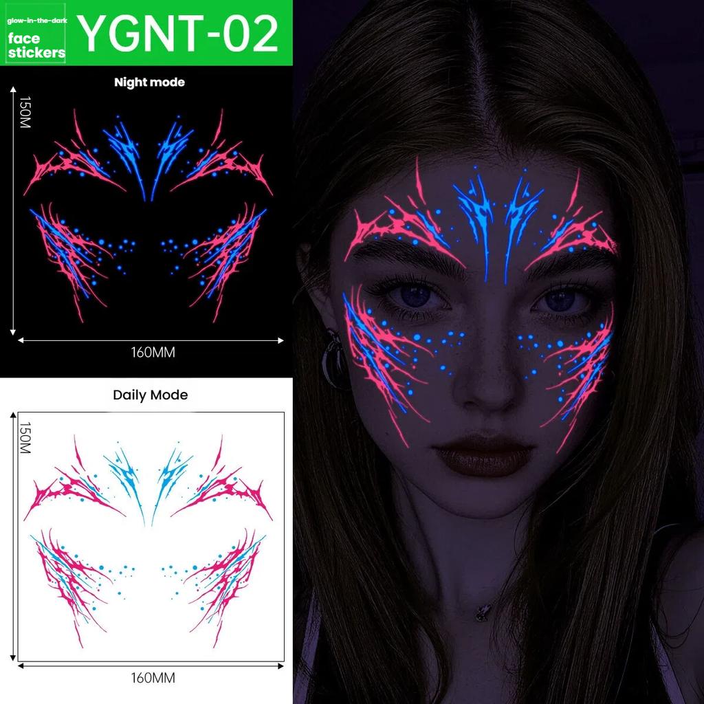 Luminous Face Temporary Tattoo Stickers, Halloween Party Glow In The Dark Face Decor, Multiple Patterns