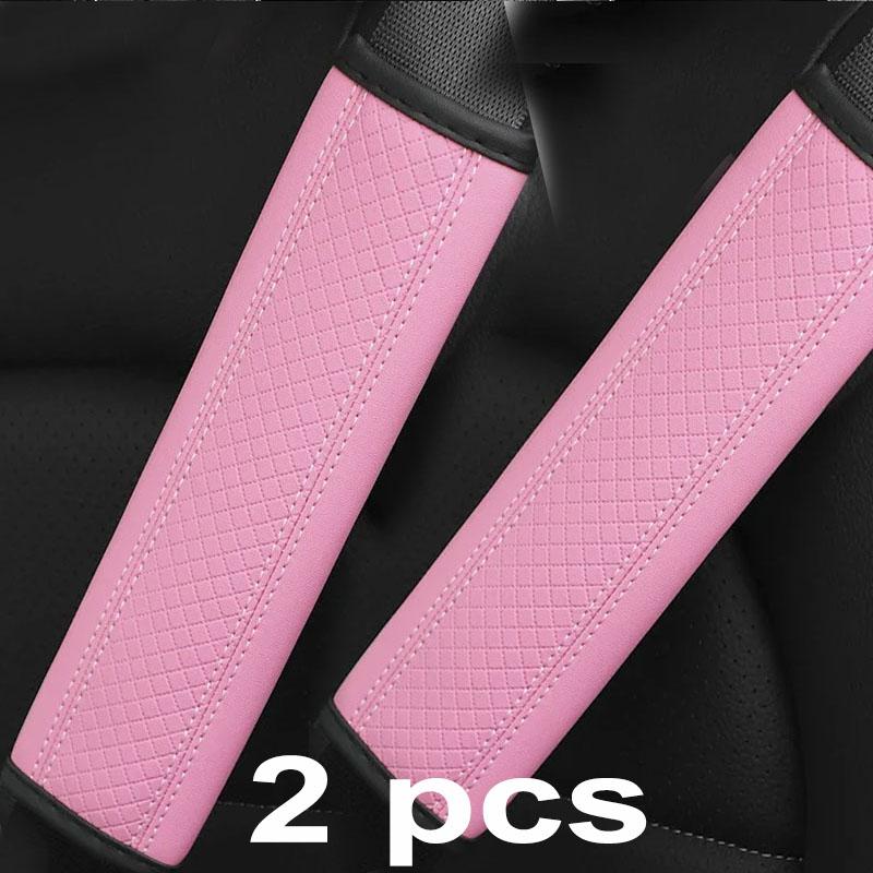 1/2Pcs PU Leather Car Seat Belt Shoulder Cover Embossed Safety Belt Protective Cover Comfortable Embroidered Auto Seatbelt Trim