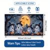 One large Halloween garage door decoration banner - featuring cute ghosts pumpkins full moons bats and cemetery scenes.PMJ