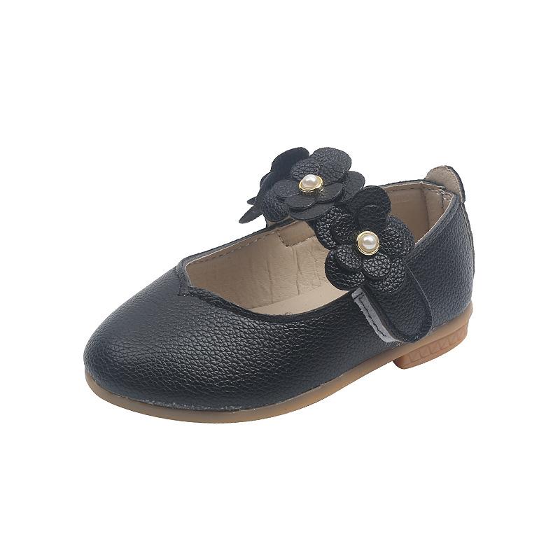 Children's Soft-Soled Floral Pumps: Spring/Fall Fashionable Princess-Style Leather Shoes for Girls