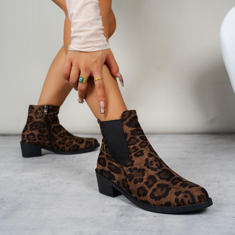 Женские модные одинарные ботинки на толстом каблуке, осенние, новые, с круглым носком, из леопардовой замши, противоскользящие, износостойкие, короткие ботинки