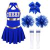 Kids Girls Shiny Cheerleading Costume Schoolgirls Dance Dress Uniform Complete Outfit with Pom Poms for Halloween Party