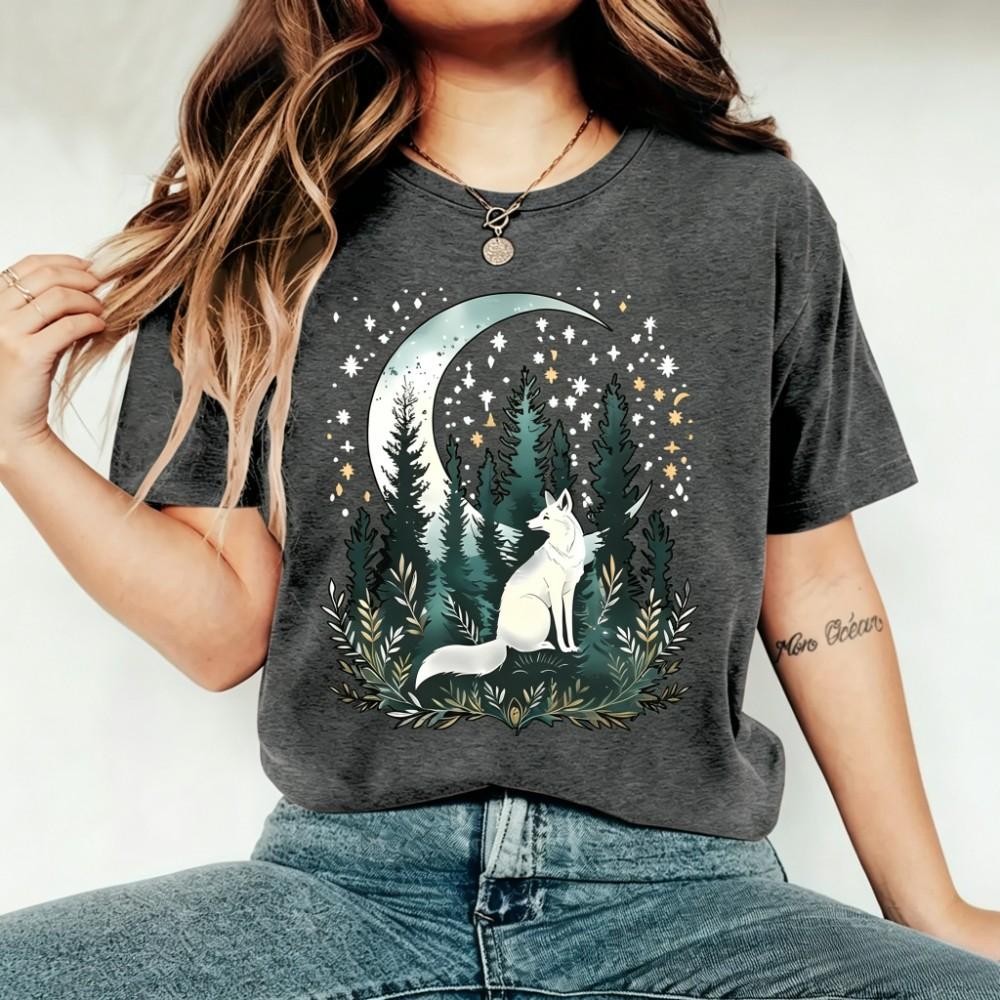 Enchanted starry fox graphic T‑shirt breathable tee for ladies daily styling
