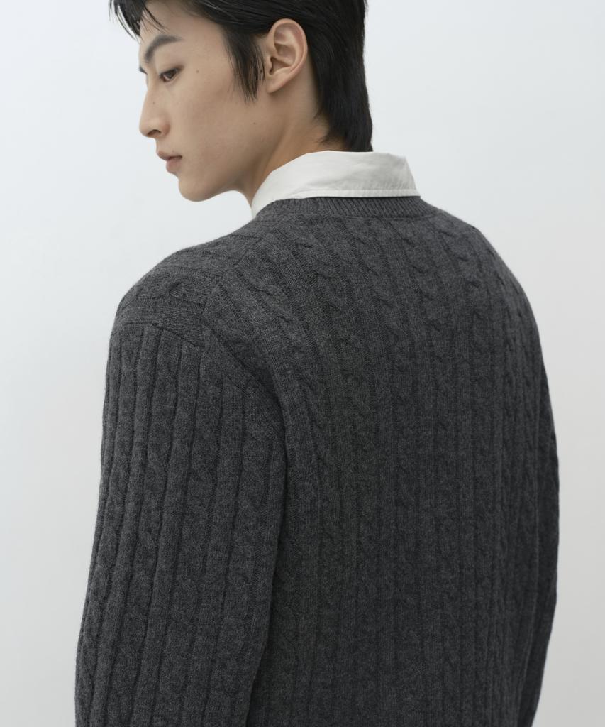 MUSINSA STANDARD [Victoria Wool] Cable Crew Neck Knit [Medium Grey]
