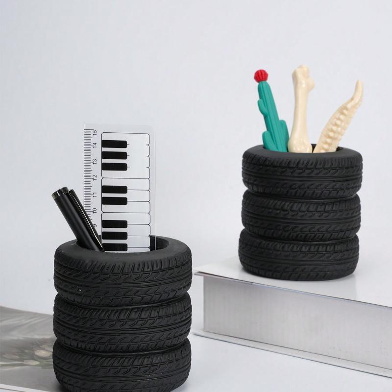 1PC Funny Tire Shaped Office Desk Pen Holder - Plastic, Office Decoration Accessories and Stationery Gifts