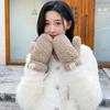 Kawaii плюшевые теплые перчатки, мягкие зимние толстые корейские японские перчатки без пальцев с медведем и веревками, повседневные уличные варежки для верховой езды, теплые